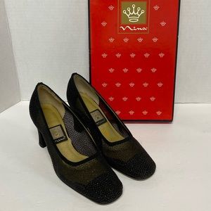Black Mesh Pumps with Sparkle Sz 6M by Nina